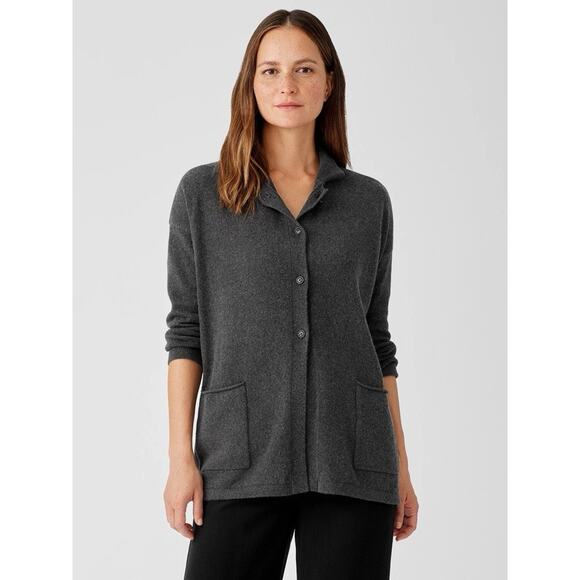 Eileen Fisher Cotton Cashmere Boxy Boxy Cardigan Patch Pockets S NWT $298